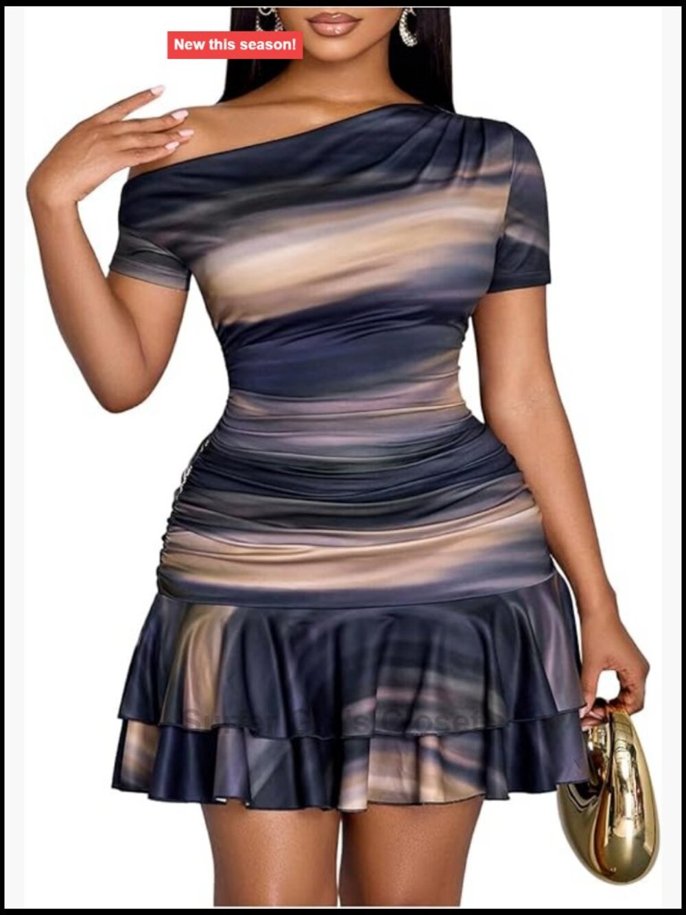 Floerns Plus Size Off Shoulder Tie Dye Ruffle Bodycon Mini Dress Ruched Tiered